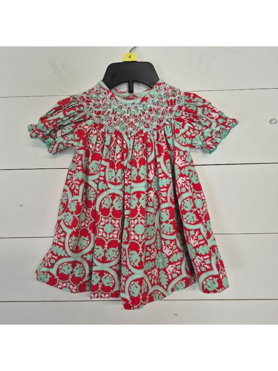 Banana Split Other - Banana Split Red & Mint Smocked Baby Dress 9M Red & Mint Christmas/holiday